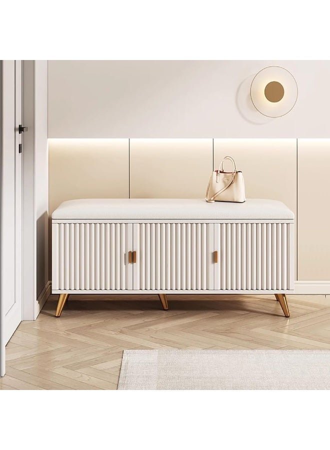 Shoe Bench with Storage and Leather Cushion Seat, Modern Cabinet Home Organizer for Entryway, Hallway, Bedroom, Living Room, (White,HXD-0019) - Image 2
