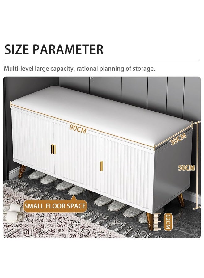 Shoe Bench with Storage and Leather Cushion Seat, Modern Cabinet Home Organizer for Entryway, Hallway, Bedroom, Living Room, (White,HXD-0019) - Image 3