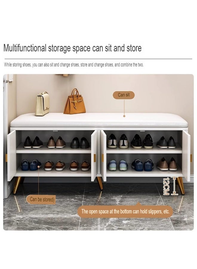 Shoe Bench with Storage and Leather Cushion Seat, Modern Cabinet Home Organizer for Entryway, Hallway, Bedroom, Living Room, (White,HXD-0019) - Image 4
