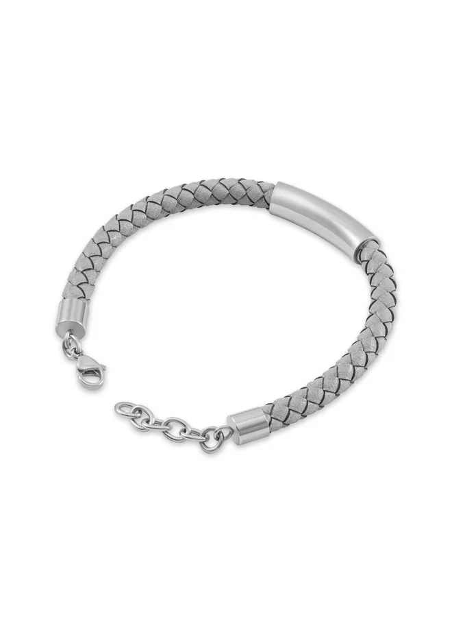 POLICE  Skyfall Silver Emblem Grey Leather Bracelet for Men  | Best Price UAE