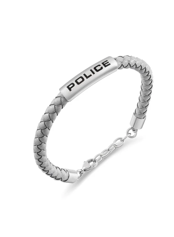 بوليس Skyfall Silver Emblem Grey Leather Bracelet for Men