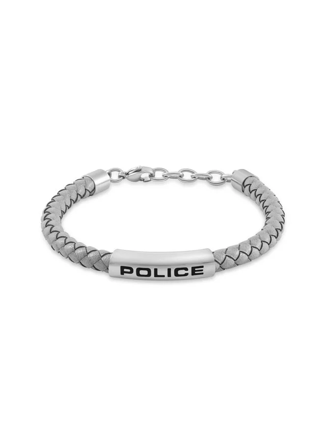 بوليس Skyfall Silver Emblem Grey Leather Bracelet for Men
