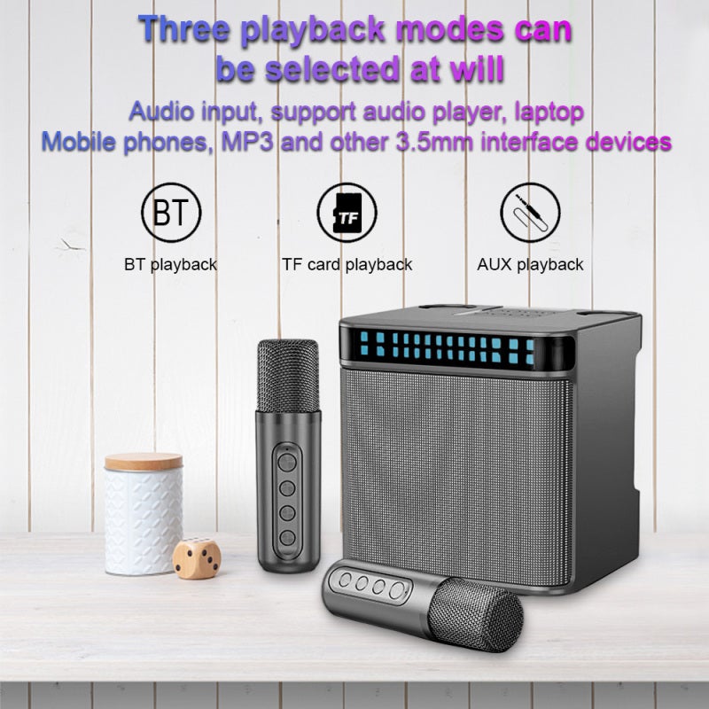 Karaoke Machine Handheld Wireless Speaker with 2 Microphone TF Card LED Colorful Light BT Portable Speaker Set Rechargeable 10W HIFI Stereo Sound Effect for Birthday Party Home KTV - Image 3