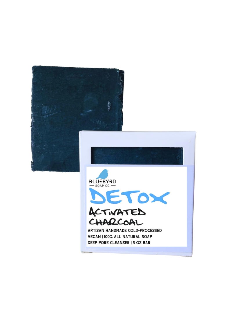 BLUEBYRD SOAP CO. Bluebyrd Soap Detox Activated Charcoal Bar Soap | Natural Organic Black Soap Bar- Facial Cleanser, Acne, Blackheads, Eczema, Psoriasis, Sensitive Skin, Purify Oily Skin | Non-GMO, Vegan (Detox, BAR) 