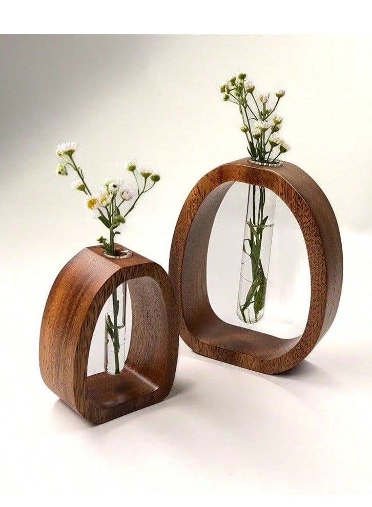 Generic 1-Piece Hydroponic Flower Arrangement Stand – Solid Wood and Glass Test Tube Vase for Home and Office Decor (2 Sizes)  - Image 1