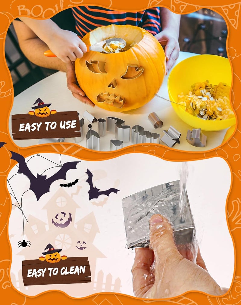 Roohiseng Pumpkin Carving Kit Tools for Kids, Halloween Cookie Cutters Set Stainless Steel, Safe Pumpkin Carving Stencils DIY Halloween Decoration Jack O Lanterns (23) - Image 2