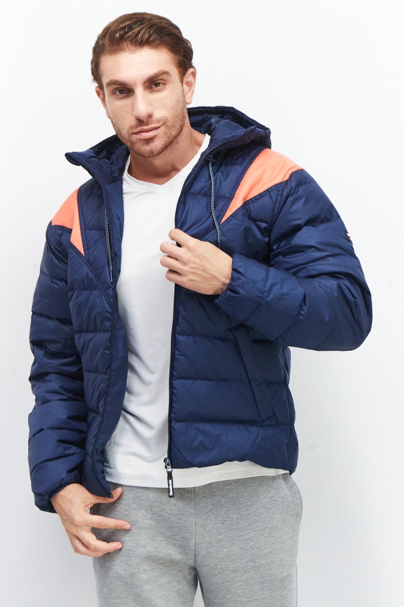 Reebok Men Sportswear Fit Hooded Puffer Jacket, Navy - Image 1