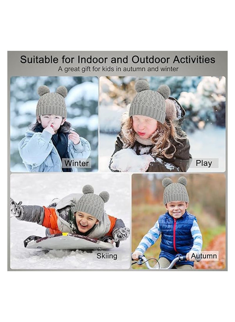 SYOSI Kids Winter Beanie Hat Scarf and Touchscreen Gloves Set, Fleece Lining Beanie Hat Knit Gloves Neck Warmer for Children 2-8, Grey  - Image 2