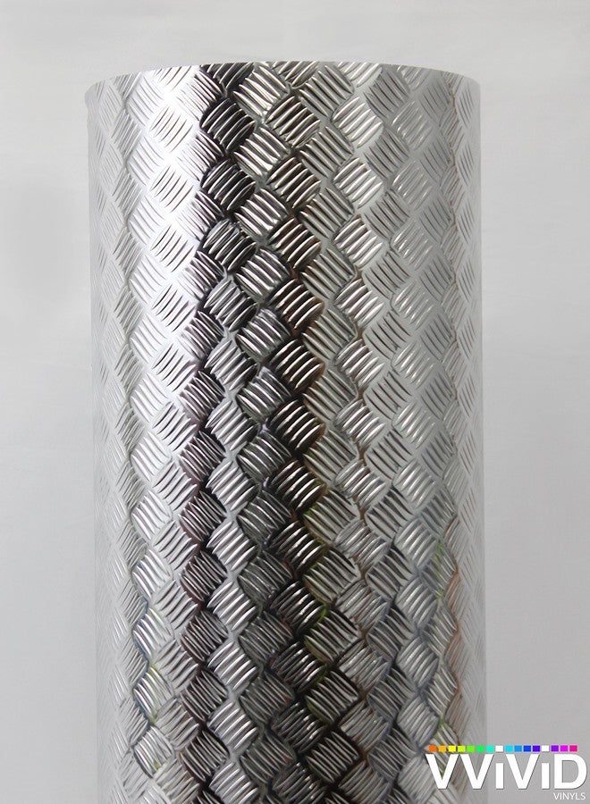 VViViD Industrial Utility Diamond Plate Metallic Chrome Finish Vinyl Wrap Sheet Roll Adhesive Roll (17.8" x 3ft) - Image 5