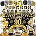 Eucutur 42PCS 90th Birthday Decoration Kit for Men Women Black Gold Happy 90th Bday Banner Balloons Honeycomb Centerpiece Swirl Paper Pompoms Party Supplies 90 Bday Sash Table Cake Topper Swirls Set - Image 3