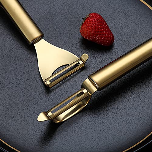 Kyraton Gold Potato Vegetable And Fruit Peelers For Kitchen, Kyraton Titanium Gold Plating Stainless Steel Peelers,Sharp Blade And Ergonomic Non Slip Easy To Grip Set Of 2 - Image 2