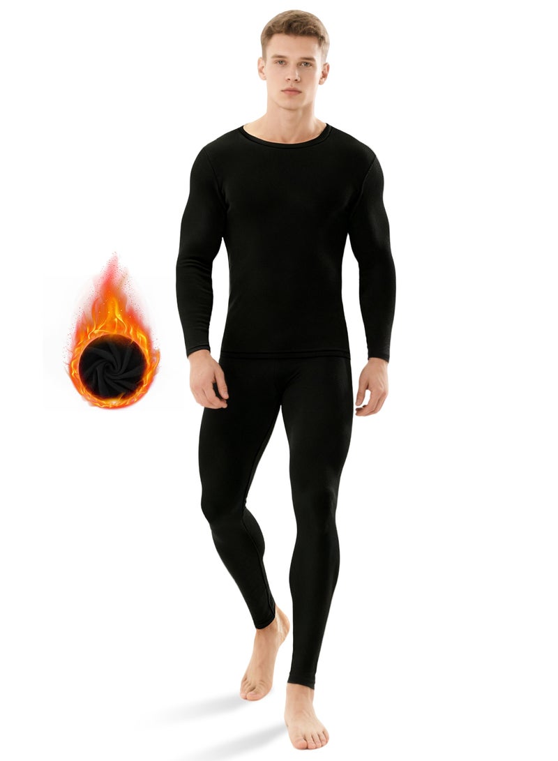 Xkimos Men's Thermal Underwear Base Layers Set Black Cold Weather Tops and Bottoms Autumn Clothes for Outdoor Daily Wear - Image 1