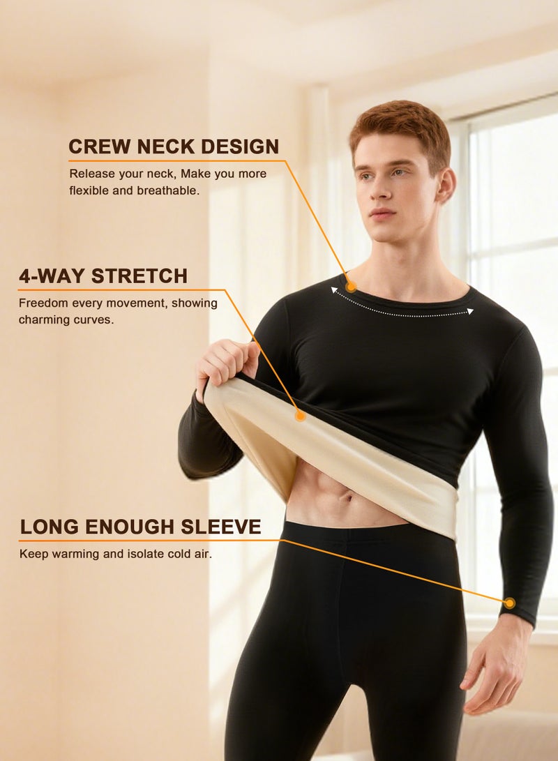 Xkimos Men's Thermal Underwear Base Layers Set Black Cold Weather Tops and Bottoms Autumn Clothes for Outdoor Daily Wear - Image 3