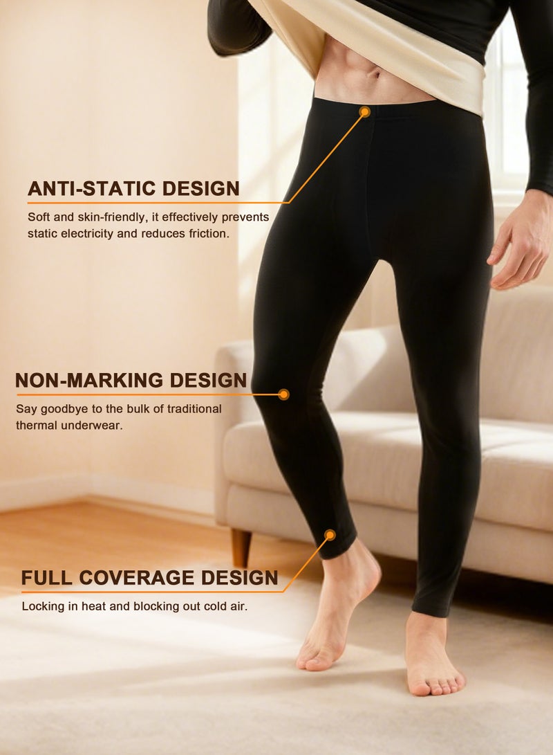 Xkimos Men's Thermal Underwear Base Layers Set Black Cold Weather Tops and Bottoms Autumn Clothes for Outdoor Daily Wear - Image 4