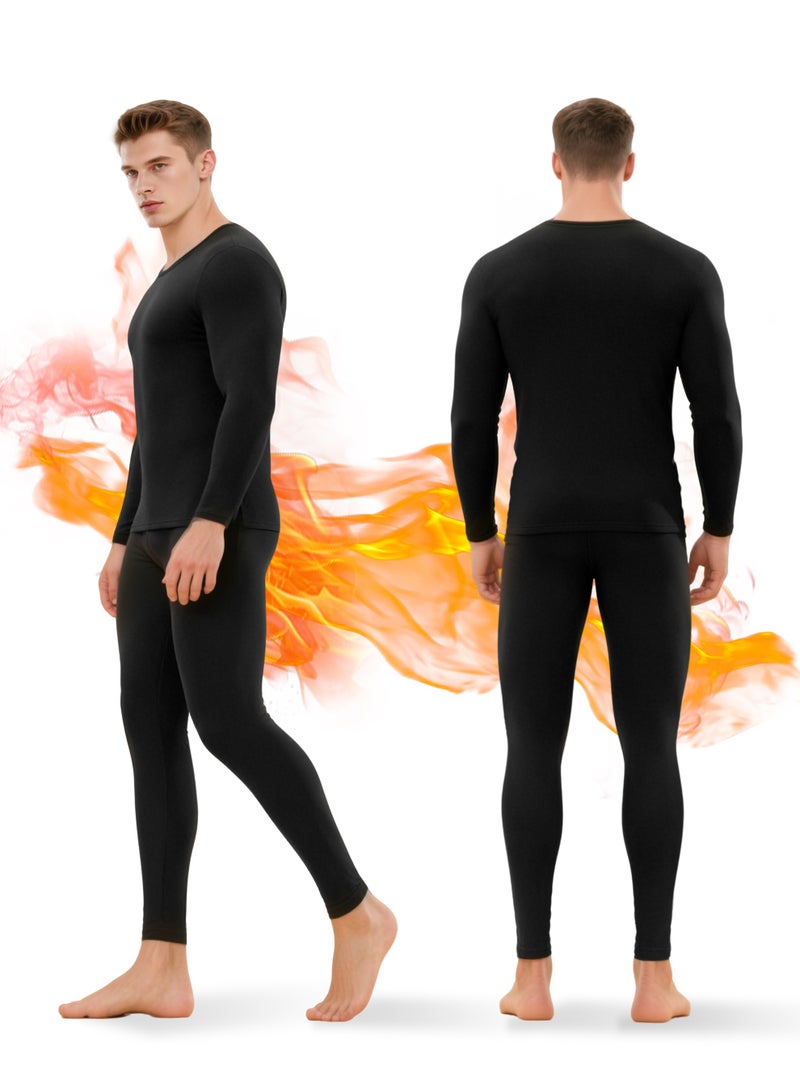 Xkimos Men's Thermal Underwear Base Layers Set Black Cold Weather Tops and Bottoms Autumn Clothes for Outdoor Daily Wear - Image 2