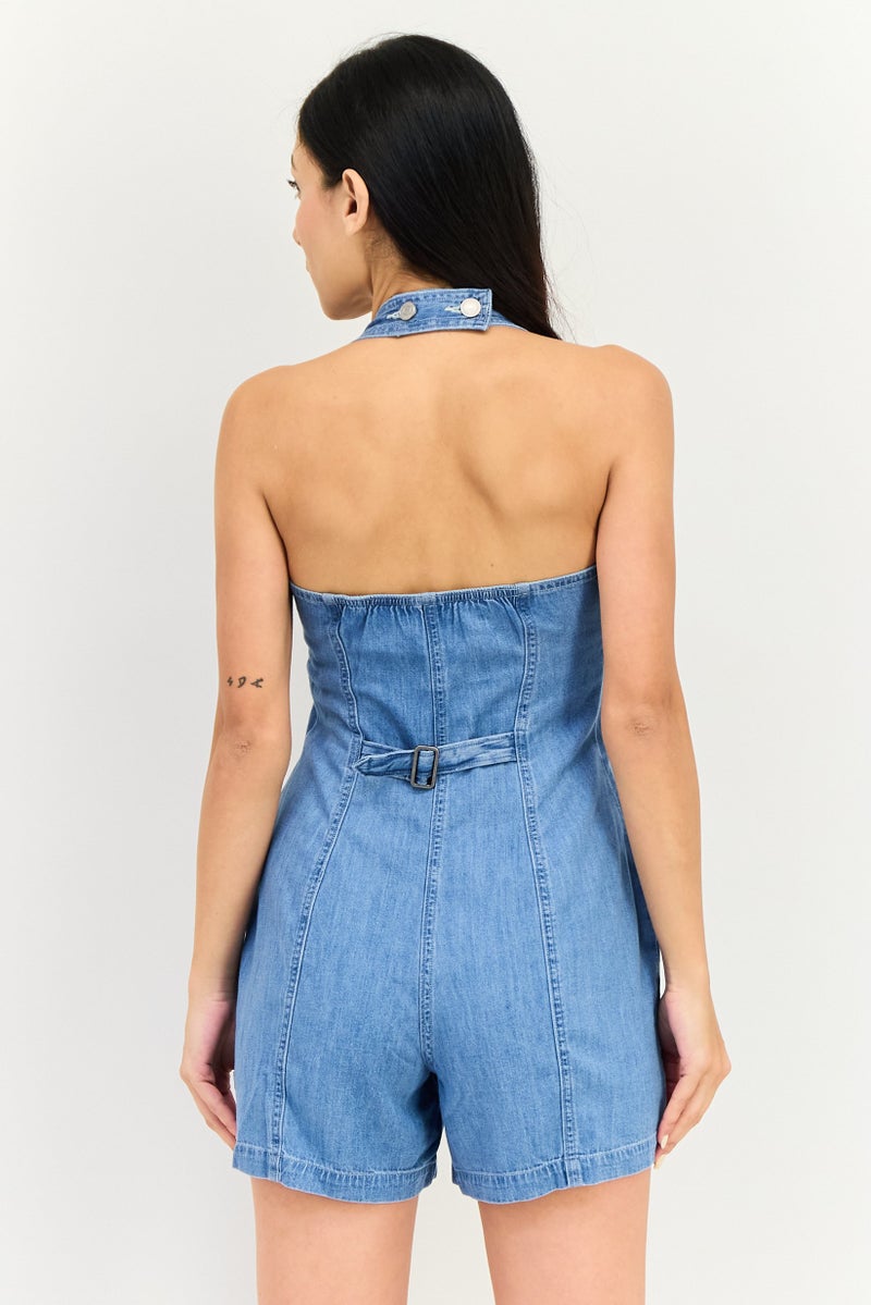 Levi's Women Washed Sleeveless Jumpsuit, Light Blue - Image 2