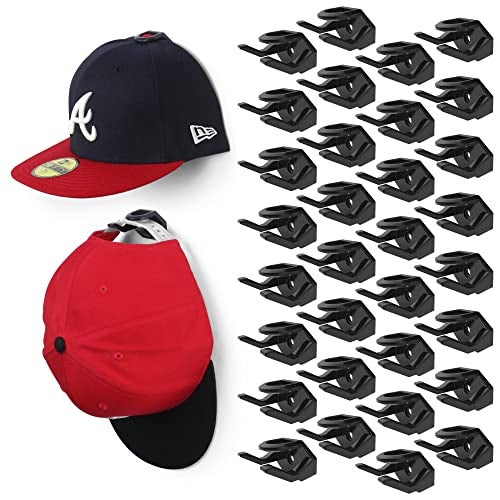 Modern JP Adhesive Hat Hooks for Wall (32-Pack) - Hat Rack for Baseball Caps, Minimalist Hat Display, Strong Hold Hat Hangers for Wall - USA Patented, Black - Image 1