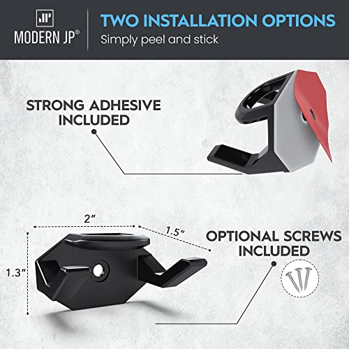 Modern JP Adhesive Hat Hooks for Wall (32-Pack) - Hat Rack for Baseball Caps, Minimalist Hat Display, Strong Hold Hat Hangers for Wall - USA Patented, Black - Image 3