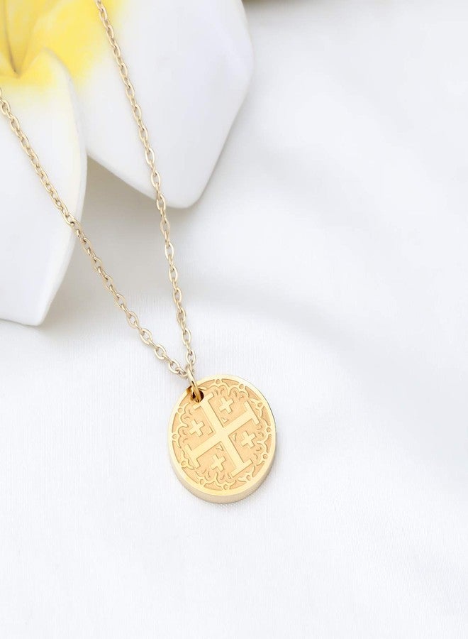bobauna Jerusalem Crusaders Cross Disc Pendant Necklace Religious Jewelry Baptism Gift for Protection (Jerusalem Cross Necklace) - Image 4
