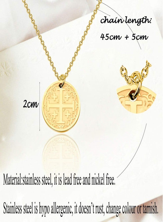 bobauna Jerusalem Crusaders Cross Disc Pendant Necklace Religious Jewelry Baptism Gift for Protection (Jerusalem Cross Necklace) - Image 2