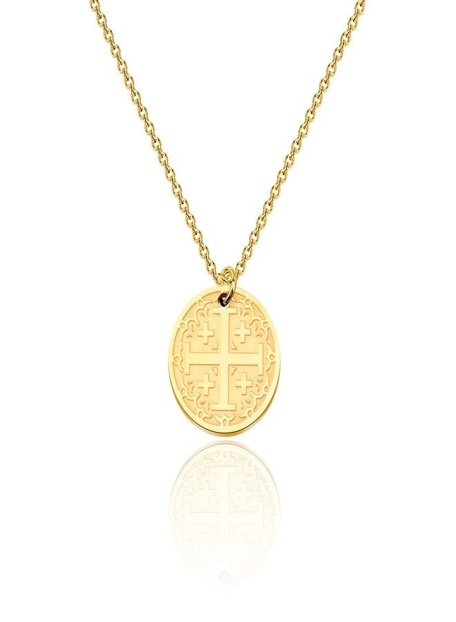 bobauna Jerusalem Crusaders Cross Disc Pendant Necklace Religious Jewelry Baptism Gift for Protection (Jerusalem Cross Necklace) - Image 1