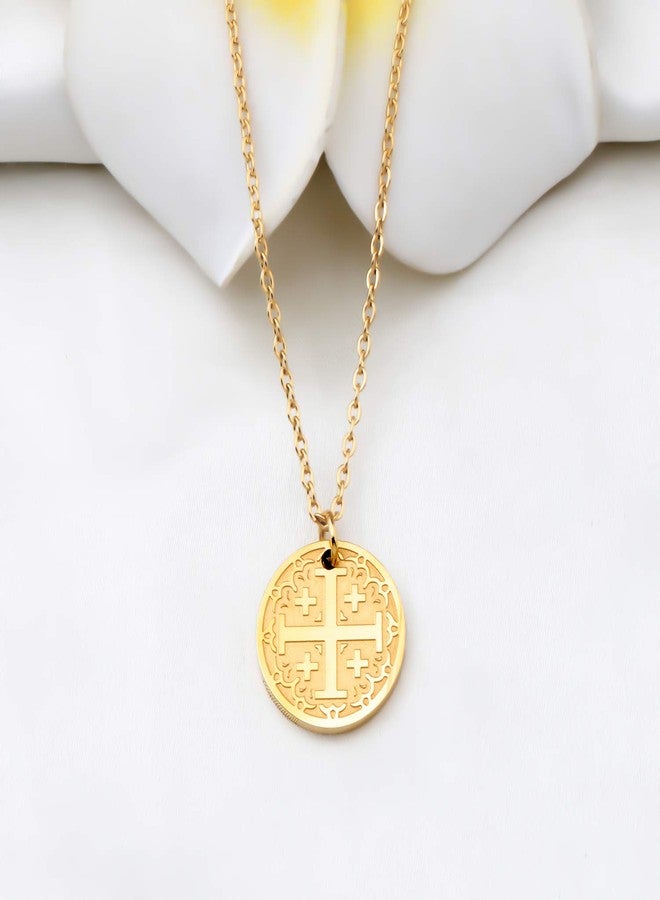 bobauna Jerusalem Crusaders Cross Disc Pendant Necklace Religious Jewelry Baptism Gift for Protection (Jerusalem Cross Necklace) - Image 3