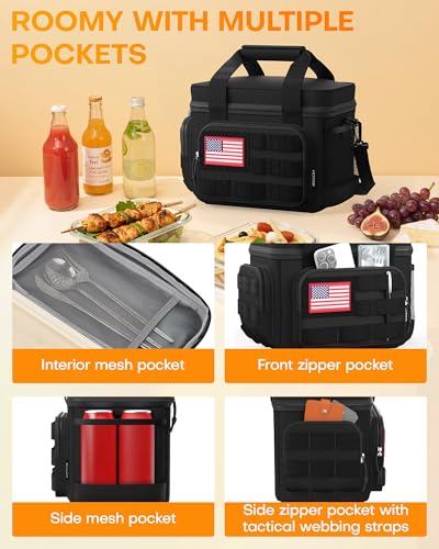 HOTOR Lunch Box for Men Women Insulated Lunch Bag with Multiple Pockets Tactical Cooler Bag for Work Hiking Camping Fishing Travel Black 110 x 83 x 71 - Image 3
