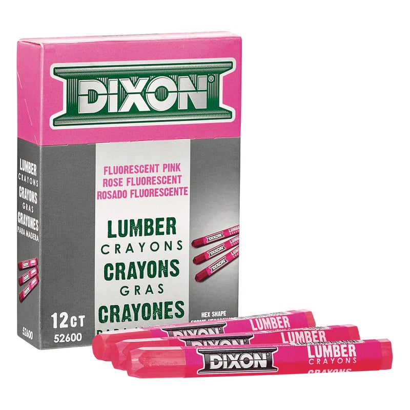 Dixon Industrial Lumber Marking Crayons, 4.5" x 1/2" Hex, Pink, 12-Pack (52600) - Image 1