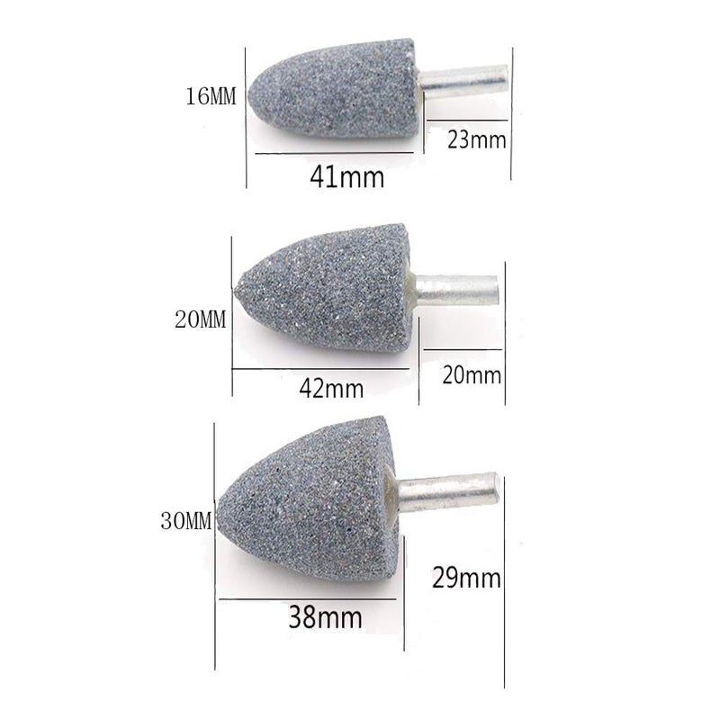 Luo ke 80 Grit 3 Different Shapes Head Mounted Stone Point Abrasive Grinding Wheels Bit Set with 1/4" (6mm) Mandrel for Rotary Tools - Image 4