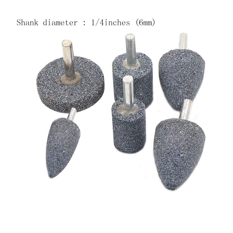 Luo ke 80 Grit 3 Different Shapes Head Mounted Stone Point Abrasive Grinding Wheels Bit Set with 1/4" (6mm) Mandrel for Rotary Tools - Image 5