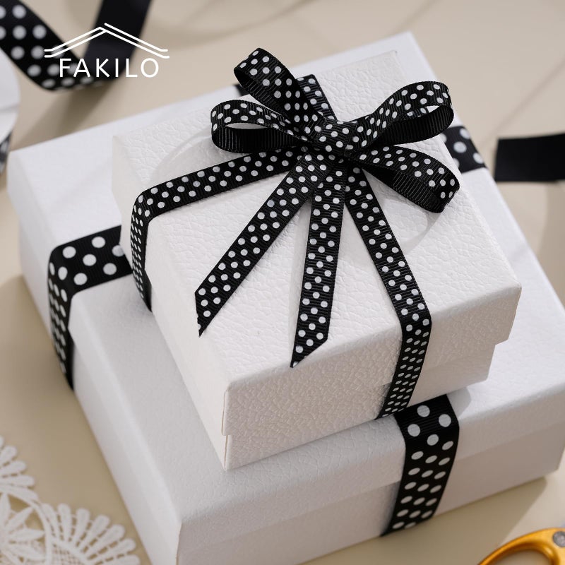 FAKILO Polka Dot Grosgrain Ribbon 3/8 Inch, 25 Yards Spool Black and White Dot Craft Ribbon for Christmas Gift Wrapping DIY Crafts Hair Bows Wedding Party Decor Sewing and Home Decoration - Image 2