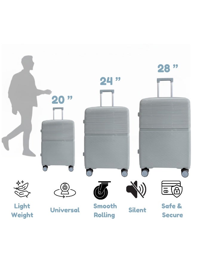 طقم حقائب سفر صلبة الجوانب من البولي بروبيلين مكون من 3 قطع - حقائب سفر خفيفة الوزن بعجلات دوارة بزاوية 360 درجة | حقائب ترولي متينة لسفر آمن (صغيرة، متوسطة، كبيرة) - Image 5
