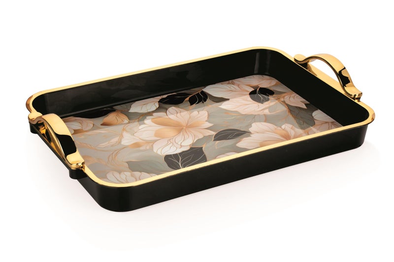 Nabhya Glamour 3pc Set Flower Printed Serving Tray Plastic Material BPA Free Tray with Handle for Tea,Coffee,Snack,Kitchen & Dining Table Home Décor (Black, Small, Med & Big - Pack of 3) - Image 4