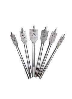 Shoppingekart 6pcs Spade Drill Bit Set Carbon Steel Flat Wood Drill Bit Woodworking Grey Threepoint Paddle Drill Bit Set 10 mm 12mm 16mm 18mm 20mm 25mm  - Image 1