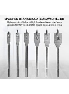 Shoppingekart 6pcs Spade Drill Bit Set Carbon Steel Flat Wood Drill Bit Woodworking Grey Threepoint Paddle Drill Bit Set 10 mm 12mm 16mm 18mm 20mm 25mm  - Image 2