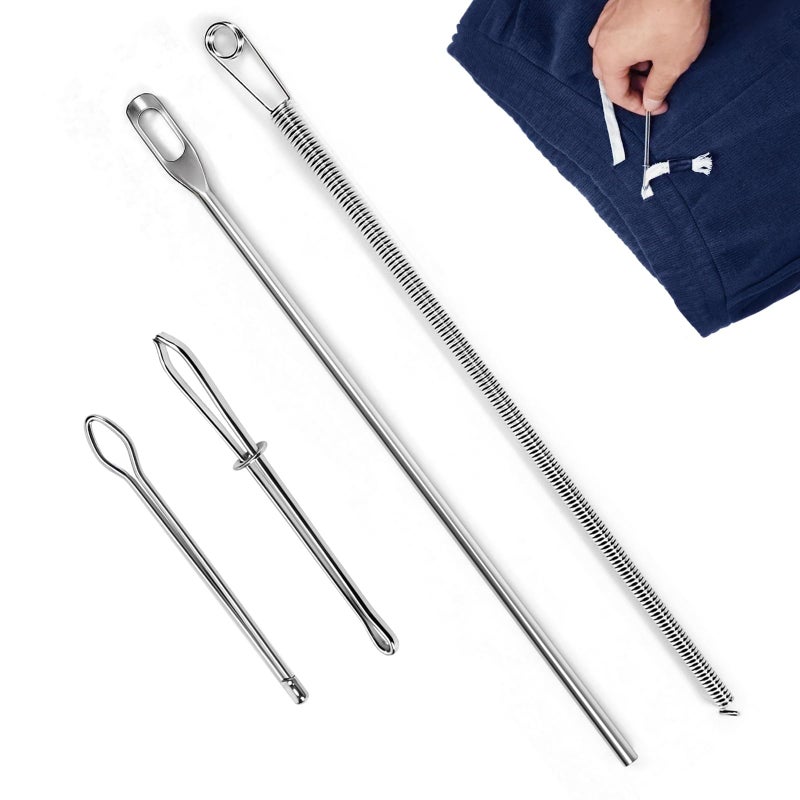 Firstop 4Pcs Drawstring Threader Tool, Stainless Steel Threading Tool Kit with Spring-Loaded Tweezers & Safety Pins for Hoodies, Shoes, Pants | Replace Lost Drawstrings, Elastic Cords Easily - Image 1