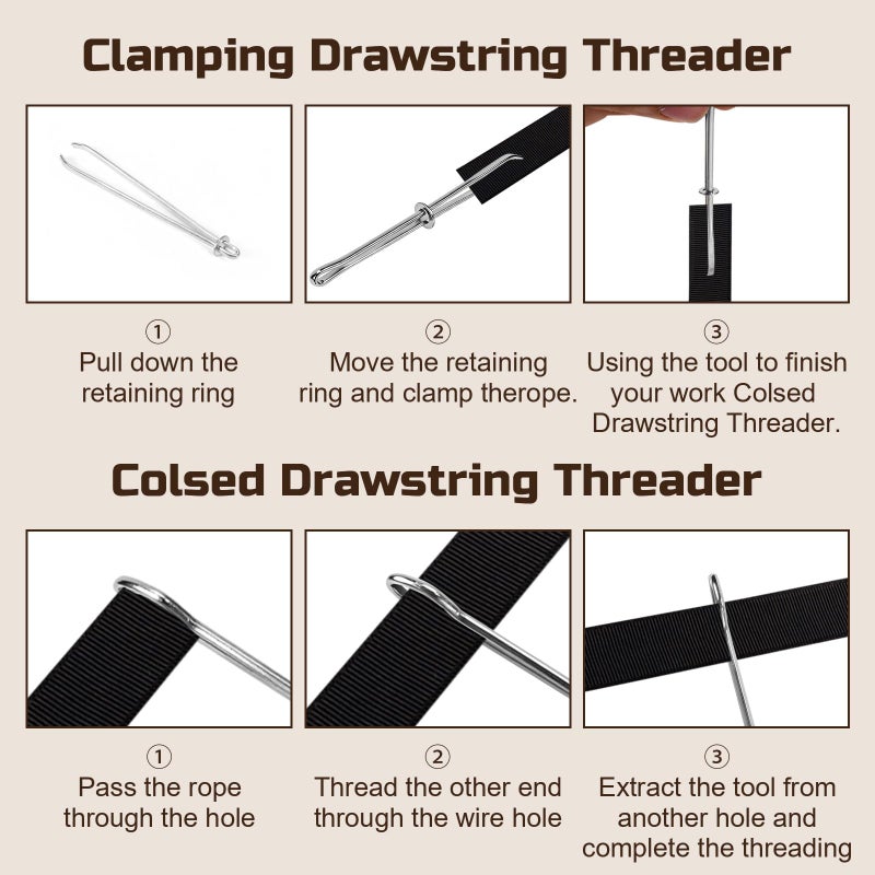 Firstop 4Pcs Drawstring Threader Tool, Stainless Steel Threading Tool Kit with Spring-Loaded Tweezers & Safety Pins for Hoodies, Shoes, Pants | Replace Lost Drawstrings, Elastic Cords Easily - Image 4