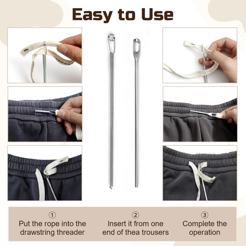 Firstop 4Pcs Drawstring Threader Tool, Stainless Steel Threading Tool Kit with Spring-Loaded Tweezers & Safety Pins for Hoodies, Shoes, Pants | Replace Lost Drawstrings, Elastic Cords Easily - Image 3