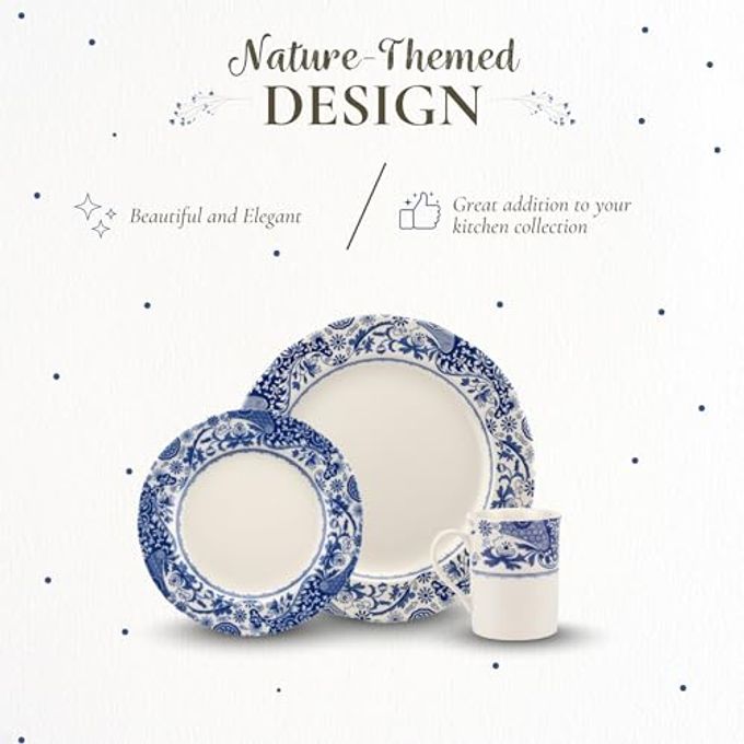 Spode Blue Italian Brocato 12 Piece Dinnerware Set | Service for 4 | Dinner Plate, Salad Plate, and Mug | Made of Fine Earthenware | Microwave and Dishwasher Safe - Image 3