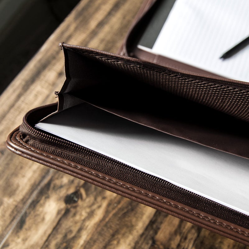 Cossini Premium Business Portfolio with Zipper â€“ Padfolio - Superior Business Impressions Begin with PU Vegan Leather, 10.1 Inch Tablet Sleeve, Smart Storage, Solar Calculator, Writing Pad -Brown - Image 5