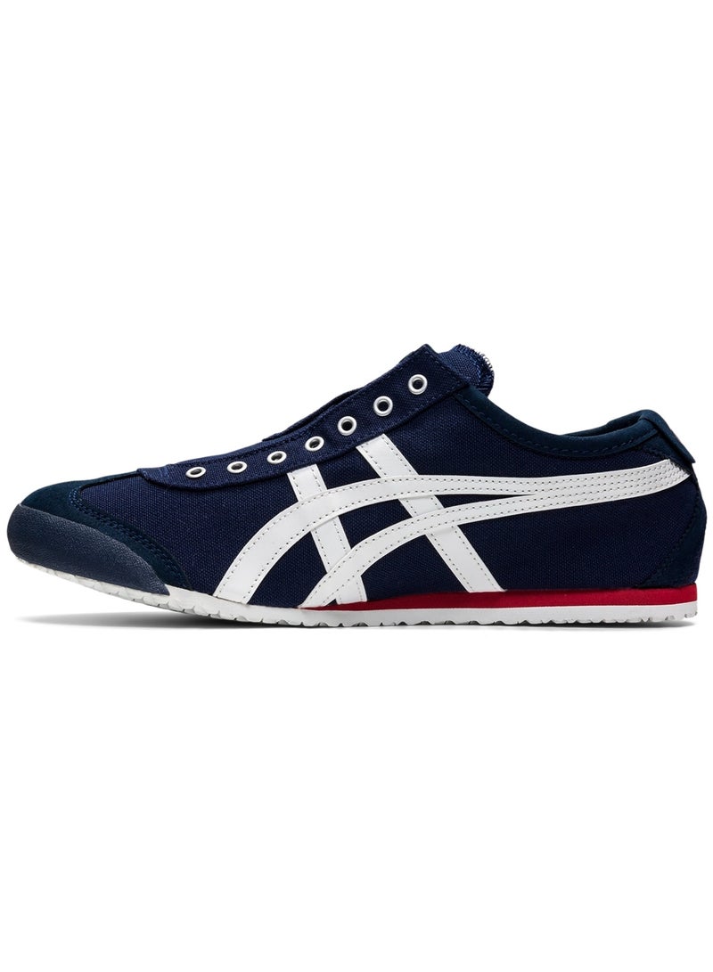 أونيتسوكا تايجر حذاء Onitsuka Tiger MEXICO 66 سهل الارتداء للرجال والنساء - حذاء رياضي للجنسين مستوحى من الطراز القديم بتصميم بدون أربطة ونعل داخلي مبطن - حذاء رياضي خفيف الوزن وجيد التهوية مناسب للاستخدام اليومي - أزرق داكن/أبيض - Image 3