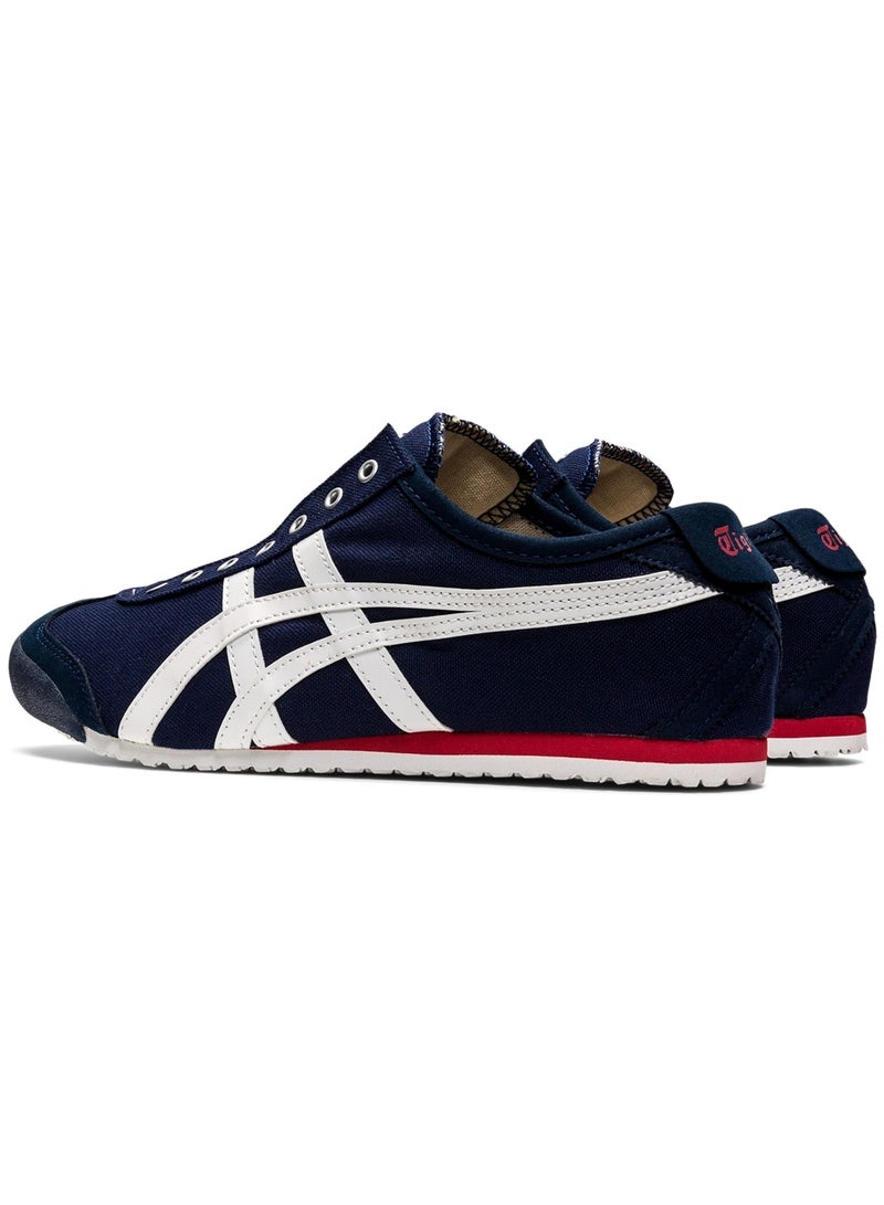 أونيتسوكا تايجر حذاء Onitsuka Tiger MEXICO 66 سهل الارتداء للرجال والنساء - حذاء رياضي للجنسين مستوحى من الطراز القديم بتصميم بدون أربطة ونعل داخلي مبطن - حذاء رياضي خفيف الوزن وجيد التهوية مناسب للاستخدام اليومي - أزرق داكن/أبيض - Image 4