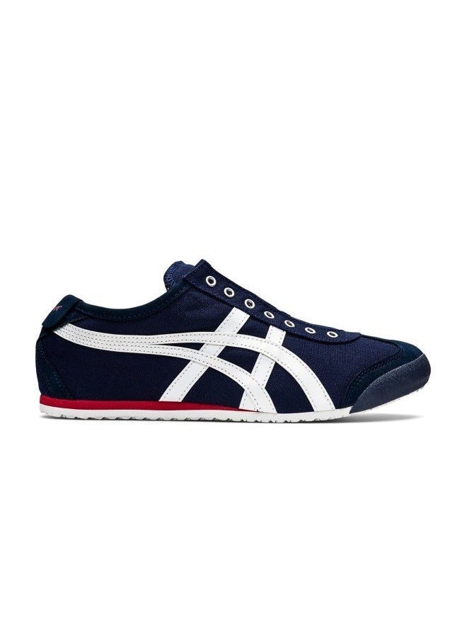 أونيتسوكا تايجر حذاء Onitsuka Tiger MEXICO 66 سهل الارتداء للرجال والنساء - حذاء رياضي للجنسين مستوحى من الطراز القديم بتصميم بدون أربطة ونعل داخلي مبطن - حذاء رياضي خفيف الوزن وجيد التهوية مناسب للاستخدام اليومي - أزرق داكن/أبيض - Image 1