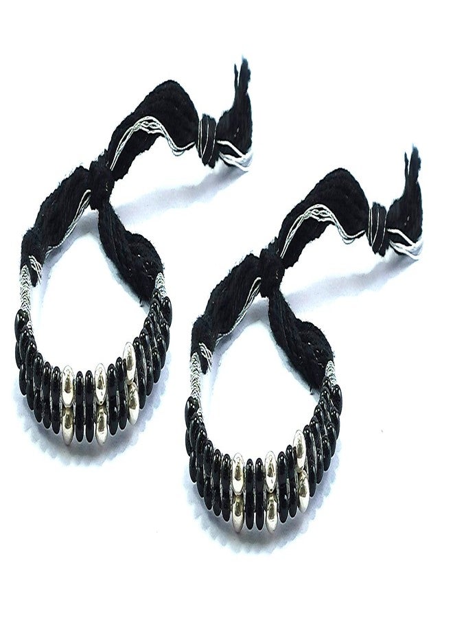 SOMYA 925 Pure Silver 6 Ball With Black Beads/Thread Nazariya Baby Bracelet For Baby Girl & Baby Boy - Image 1