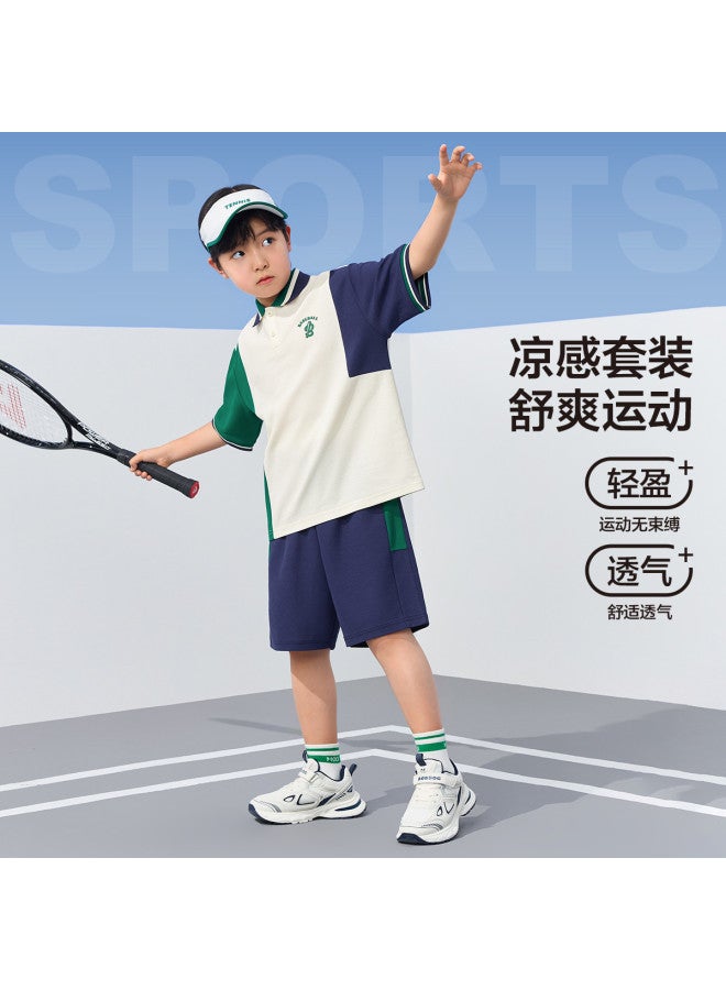 Zuoxi Boys' Summer Outfit - Cool Touch Polo Shirt & Shorts 2-piece Set, Lightweight Sportswear For Big Kids - Image 3