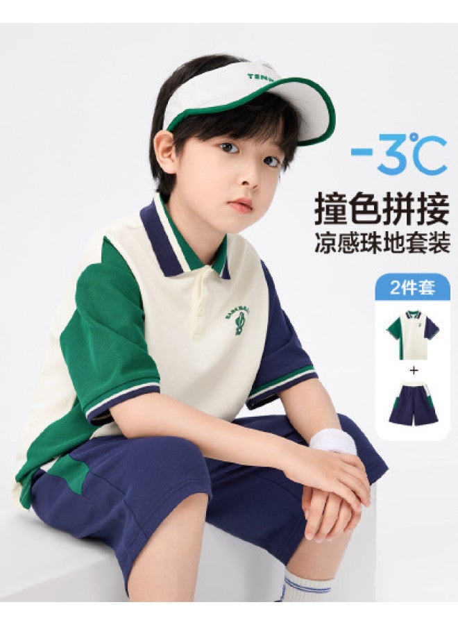 Zuoxi Boys' Summer Outfit - Cool Touch Polo Shirt & Shorts 2-piece Set, Lightweight Sportswear For Big Kids - Image 1