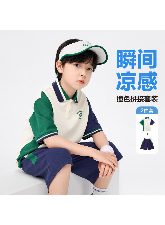 Zuoxi Boys' Summer Outfit - Cool Touch Polo Shirt & Shorts 2-piece Set, Lightweight Sportswear For Big Kids - Image 2