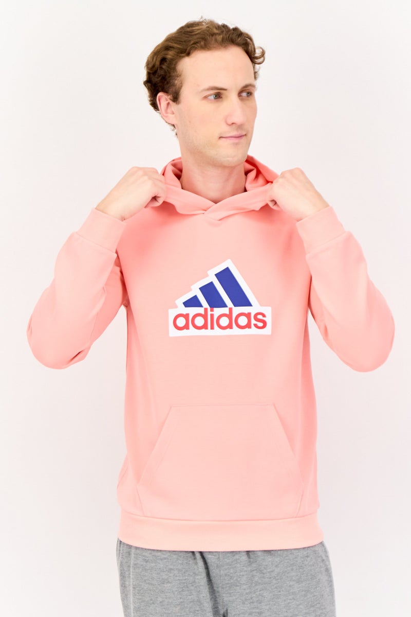 Adidas Men Sportswear Fit Long Sleeve Outdoor Hoodie, Coral Pink - Image 1