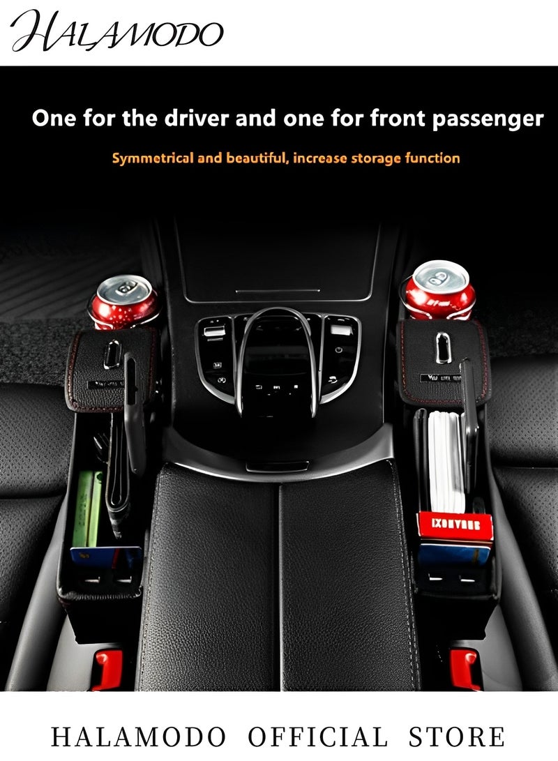 Halamodo 2PCS Car Seat Gap Container PU Leather Side Pocket Organizer Universal Car Console Organizer Space Storage Box with Bottle Cup Holder Collector - Image 2