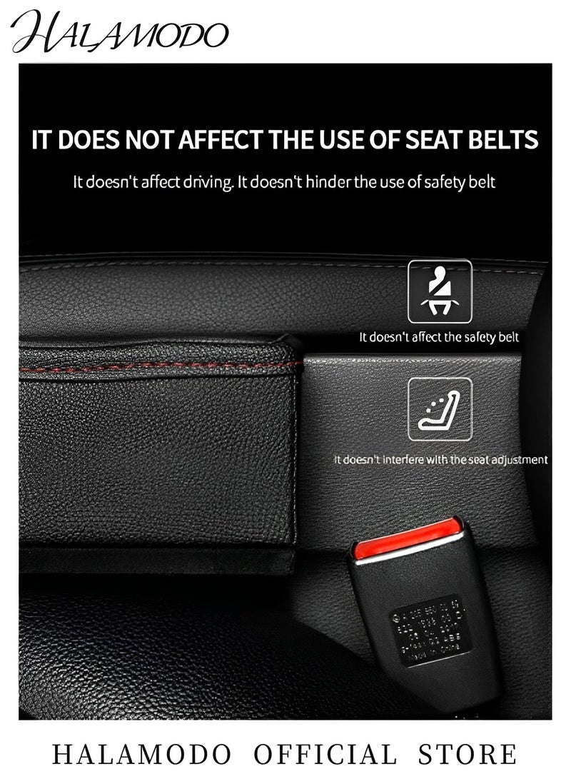 Halamodo 2PCS Car Seat Gap Container PU Leather Side Pocket Organizer Universal Car Console Organizer Space Storage Box with Bottle Cup Holder Collector - Image 3